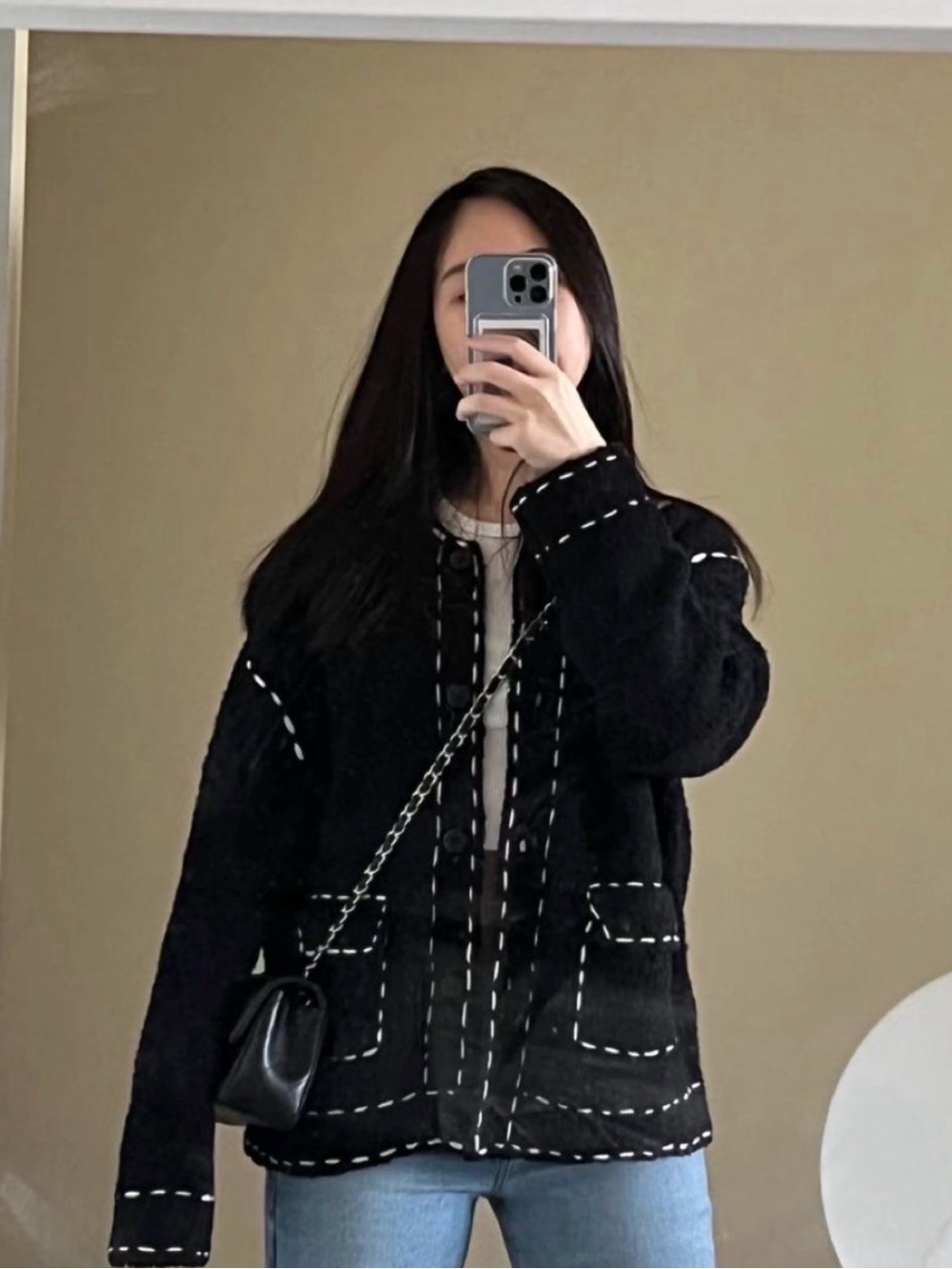 TheOpen Product Black Stitch-Detail Knit Jacket - Women's Coat